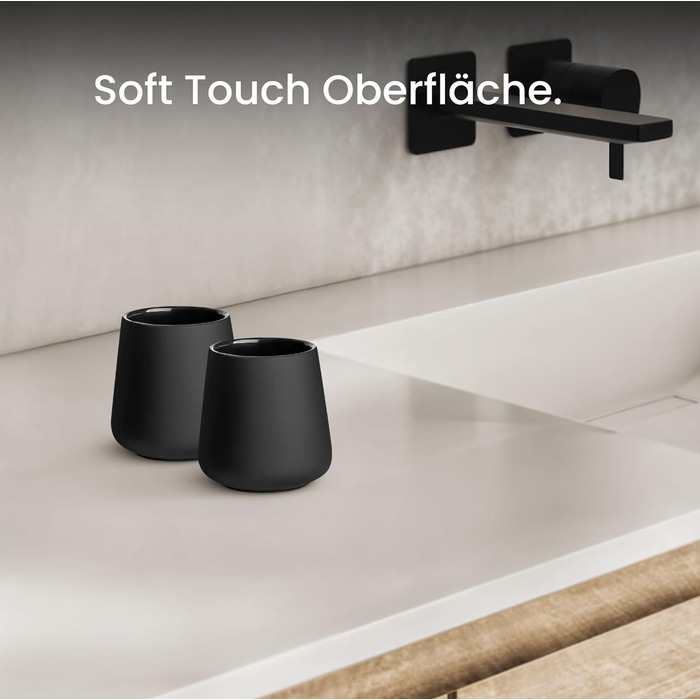 Комплект аксесуарів для ванної кімнати: кераміка преміум-якості, дозатор для мила, 2 склянки, знімна щітка для унітазу - скандинавський дизайн, матовий чорний, 4 шт.