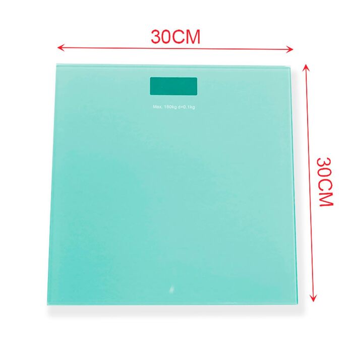 Цифрові ваги для ванної кімнати зі скла, 30 х 30 см, ваги для тіла на батарейках з автоматичним запуском, одиниця виміру в кілограмах (зелений, блакитний) (Бірюзовий)