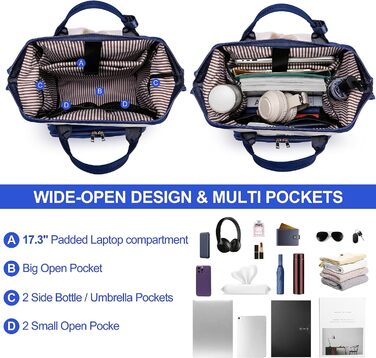 Дюймовий рюкзак для ноутбука для жінок, мода та бізнес, порт USB, синьо-білий, 3307h, 17,3-