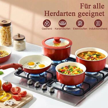 Набір посуду GiPP: 11 предметів, керамічне антипригарне покриття, знімні ручки, для всіх плит, духовка, червоний градієнт