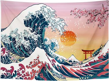 Японський гобелен, The Great Wave Sunset настінний, рожевий, 200x150см