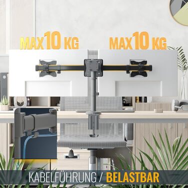 Підставка для монітора RICOO для 2 моніторів, Dual Monitor Arm TS3811, 17-27 дюймів, кріплення для комп'ютерів та ігрових моніторів