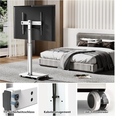 Підставка для телевізора FITUEYES на колесах, 32-75 дюймів, плазма/LCD/LED, білий, VESA 600x400 мм