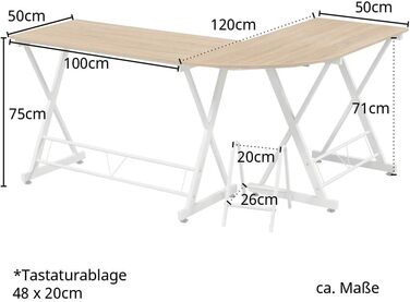 СВІТА Кутовий письмовий стіл Ігровий стіл 150 х 120 см Білий Металеві ніжки Комп'ютерний стіл Офісний стіл Робочий стіл Стіл для ПК Стіл Економія місця Кутовий стіл Дуб Вигляд світло-коричневого кольору