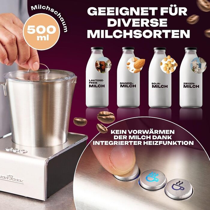 Електричний спінювач молока ProfiCook PC-MS 1032 з нагрівом та охолодженням | 6 функцій, нержавіюча сталь, 500 мл