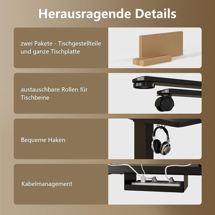 Регульований стіл, 180x80 см, електричний стоячий стіл з подвійним мотором, сенсорна панель, USB-A, організація кабелів, стільниця 25 мм, ергономічний офісний стіл, білий