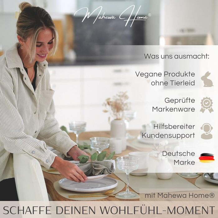 Набір Mahewa® з 6 преміум-підставників для столу з екошкіри - 6 підставок для тарілок, миючі та водонепроникні, овальної форми з тримачем (світло-коричневий)