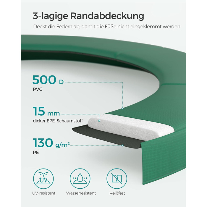 Батут SONGMICS садовий Ø366 см з захисною сіткою та драбиною, чорно-зелений