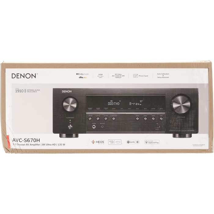 Канальний AV-ресивер Denon AVC-S670H, 8K HDMI, Bluetooth, Wi-Fi, HEOS, Alexa, Чорний, 5.2-