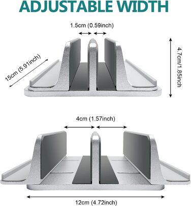 Вертикальна підставка для ноутбука Metal з 4 слотами, регульована, для MacBook, HP, Chromebook (до 44.5 см) – срібна