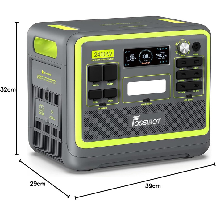 Портативна електростанція FOSSiBOT F2400: 2048Wh LiFePO4, 2400W, 3x AC виходи, 4800W (пік), 230V для кемпінгу, подорожей, дому