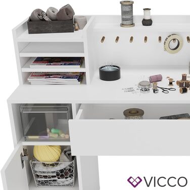 Стіл для рукоділля Vicco - письмовий стіл, білий, 126,8 x 50 см XL з полицями білий 126,8x100x50 см