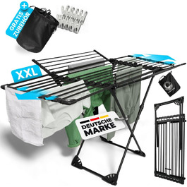 MONDHEIM® Сушарка для білизни XXL Teleskop 26м | Розкладна, з поперечиною, для балкону/тераси