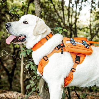 Сумка для корму OneTigris для собак 2 шт., велика космічна сумка для корму MOLLE для дресирування собак зі світловідбиваючими смужками, підходить для тактичної дресирування собак, помаранчева для вигулу собак
