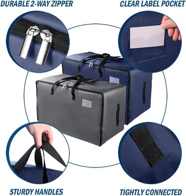 Ультра-великий комод під ліжком, сумка для зберігання під ліжком на блискавці з ручками, складаний органайзер для ковдр, подушок, одягу 70x42x35 см (темно-сірийтемно-синій, 100 л)