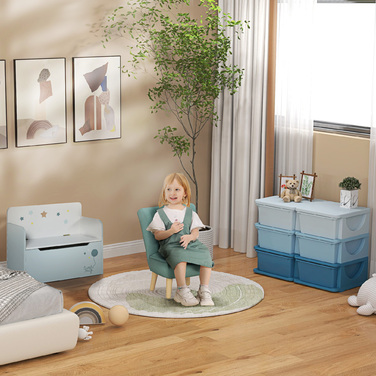 Дитяче крісло AIYAPLAY Velvet Look Дитяче крісло для дітей 3-7 років на дерев'яних ніжках для дитячої кімнати та ігрової кімнати в блакитному кольорі