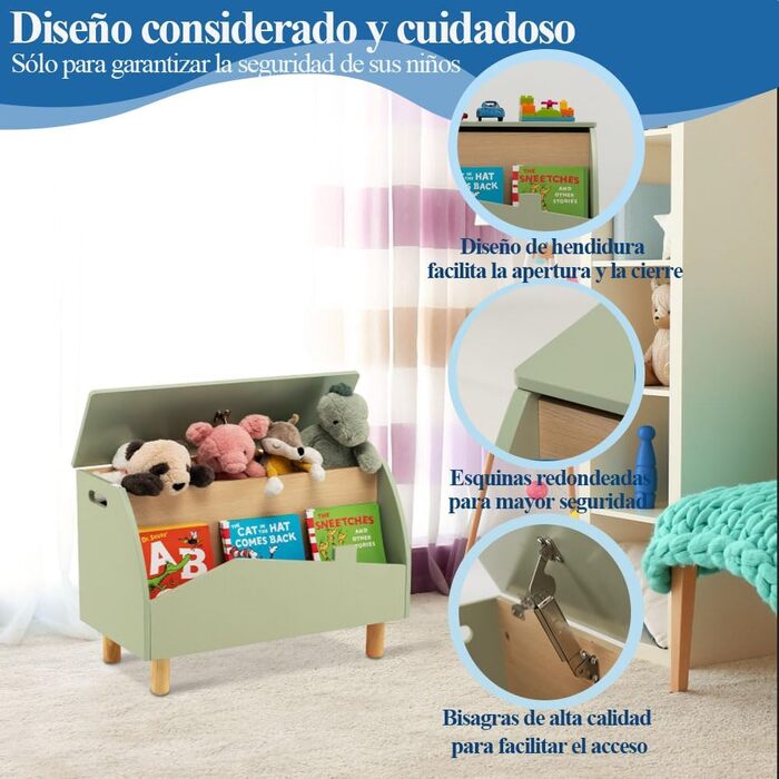 Дитяча полиця SOARS 2 в 1 для книг та іграшок з ящиком, білий та зелений, 60 x 30 x 44 см