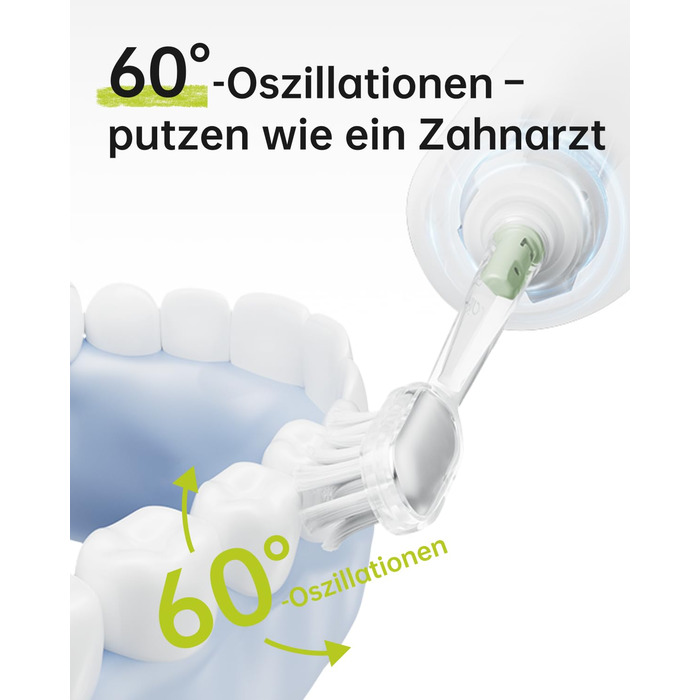 Laifen Wave Spezial: Електрична звукова зубна щітка з вібрацією та осциляцією, для дорослих, з додатком, 2 насадки (зелена)