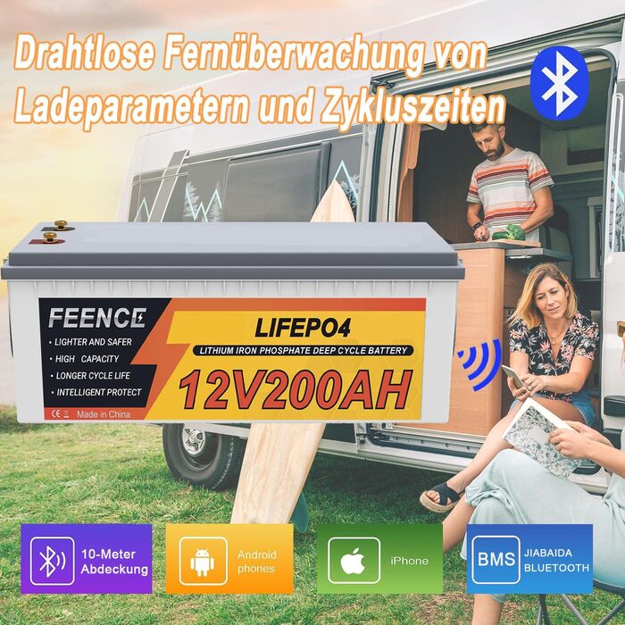 Акумуляторна батарея Feence Mini 12V 100Ah LiFePO4, 100A BMS, 15000 циклів, 10 років, для автофургонів, автофургонів, морських, автономних