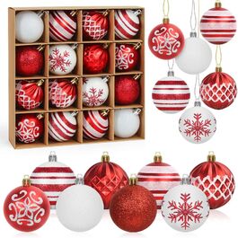 Набір новорічних кульок Bluelves, 16 шт. Ялинкові кулі 6 см, пластик, ялинкові прикраси, прикраса, червоно-білі (макс. 60 символів)