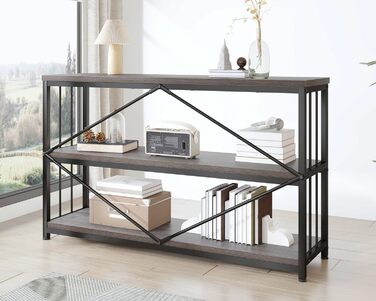 Низька полиця для книг IBF з 3 ящиками, індустріальний стиль, 120x34x74 см, темний дуб