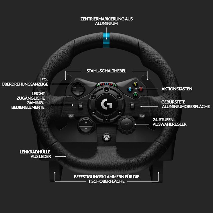Logitech G923 Рульове колесо з педалями для Xbox, Xbox One та PC, TRUEFORCE, 1000Hz, Подвійне зчеплення