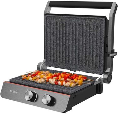Електричний гриль Cecotec Rock'nGrill Blaze Neon – 2200 Вт, регулювання до 180°, знімні пластини, велика поверхня 29x23 см