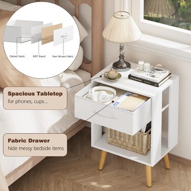 Набір з 2 приліжних тумбочок, 40x30x60.3 см. Тумбочки з шухлядою для спальні, дитячої кімнати. Білий колір.
