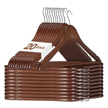 Дерев'яні вішалки для одягу HOUSE DAY, 20 шт., горіх, стабільні, обертаються, широкі (44,5 см)