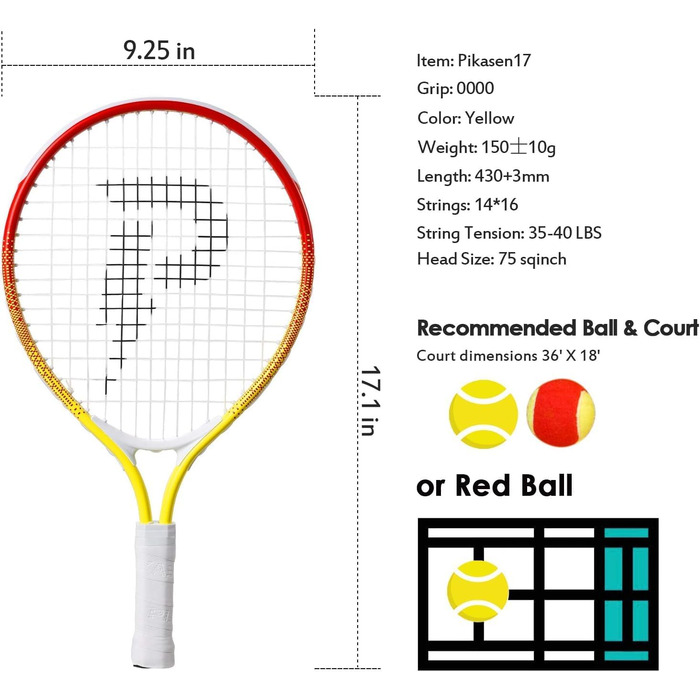 Тенісна ракетка дитяча 17'', чоловіча/жіноча для початківців, 2-4 роки, матчева/тренувальна, з сумкою