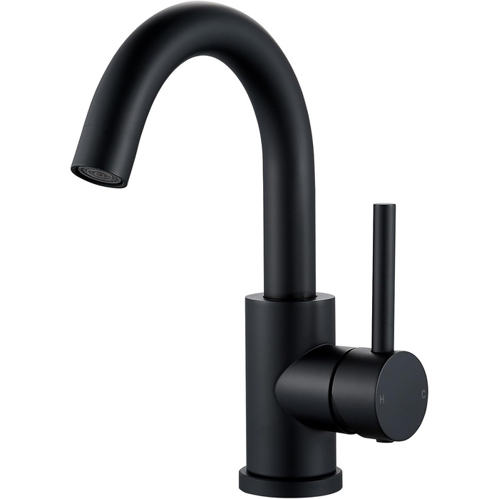 Змішувач для ванної кімнати/кухні 360° з нержавіючої сталі, одноlever, висота виливу 150 мм, чорний матовий, з щіткою Нікель