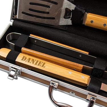 Набір для гриля BBQ з іменем - персональна гравіювання - 3 частини - з валізою для зберігання