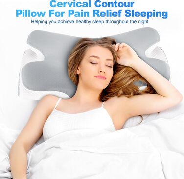 Ортопедична подушка для шиї LNZHAO з Memory Foam - для сну на боці, спині, животі - для зняття болю в шиї та плечах (сіра)
