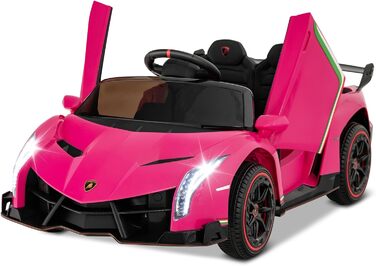 Електромобіль для дітей COSTWAY Lamborghini, рожевий, з пультом ДУ, LED-фарами, клаксоном і музикою, швидкість 3-6 км/год, дитяча машина від 3 років