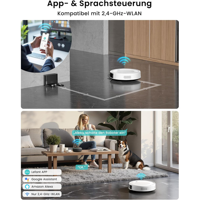 Робот-пилосос Lefant M310 Ultra з функцією миття підлоги, білий. Для тварин, килимів, з керуванням через додаток та Alexa.