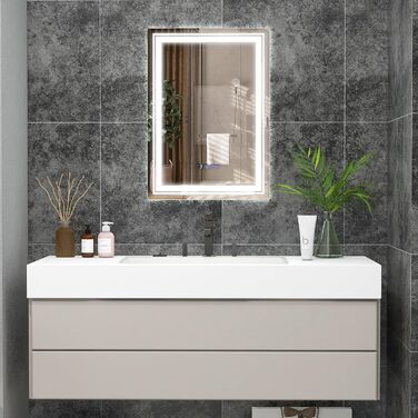 Дзеркало GOPLUS з підсвічуванням для ванної кімнати та вітальні з 3 кольорами світла, антизапарююче покриття, годинник, температура та функція пам'яті, модель 1