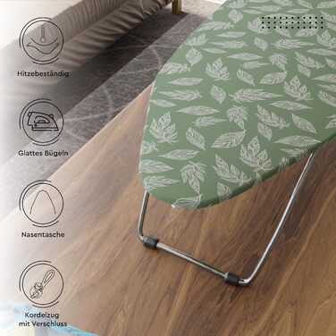 Чохол для гладильної дошки Encasa XO з фетровою підкладкою 3 мм, посиленням шнуром (підходить для стандартних міні-гладильних дошок 72x30 см), з терморефлексним покриттям, з принтом - Велике листя зелене, для міні-гладильних дошок