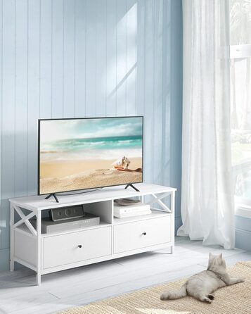 Тумба під телевізор VASAGLE, 120 см, з 2 шухлядами та 2 відкритими полицями, для телевізорів до 55 дюймів, сталевий каркас, вінтажний колір, LTV300B01