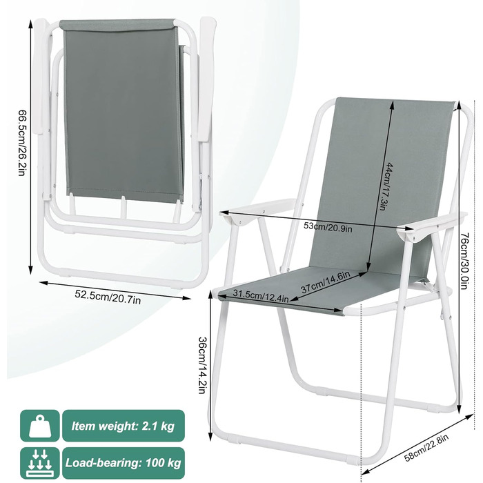 Крісло для кемпінгу WOLTU складне, набір з 2 шт. , складаний стілець Зручне складаний стілець, рибальське крісло ультралегке з підлокітниками для пікніка, на відкритому повітрі, в походах, сад, балкон, темно-сірий, CPS8151dgr-2