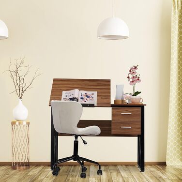 Стіл Relaxdays з можливістю нахилу, регульована робоча поверхня, стіл для ноутбука або креслярський стіл, HBT 75x110x55 см, (чорне дерево)