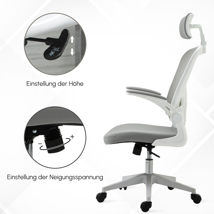 Ергономічний стілець Vinsetto Office Chair з підголівником і функцією гойдалки, регулюється по висоті в сірому кольорі, 65 x 64 x 114-122 см