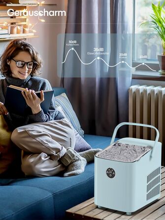 Льодогенератор FOHERE 14 кг/24 год, швидке виробництво льоду (5 хв), 2 розміри кулеподібного льоду, самоочищення, з ручкою, лопаткою та кошиком, для дому, офісу, вечірок (BabyBlue)