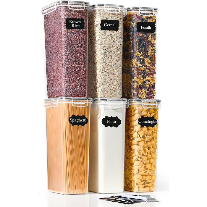 Набір контейнерів для зберігання GoMaihe 12 шт: повітряно-щільні, 800 мл, з етикетками. Підходять для круп, цукру, спецій. Без BPA, можна мити в посудомийній машині. Чорний колір, об'єм 2.8л (6 шт).