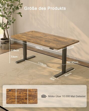 Електричний стіл JUMMICO з USB-портом, 160 x 70 см, регулювання висоти, стоячий/сидячий, коричневий