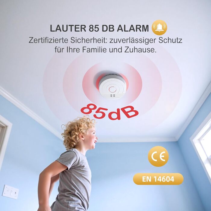 Датчик диму GS536GC з магнітною кріпленням, 5 шт. - Пожежний детектор з фотоелектричним сенсором, сертифікований DIN EN14604, 85 дБ