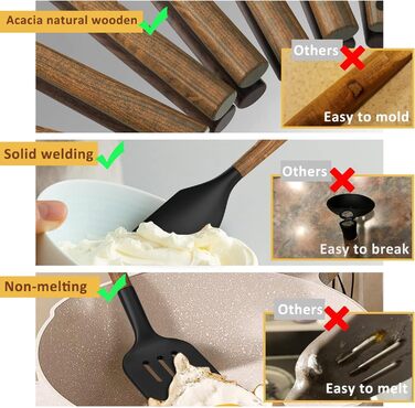 Набір кухонних аксесуарів Kochutensilien, 8 предметів: силікон з дерев'яною ручкою, антипригарне покриття, стійкий до нагрівання, легко миється