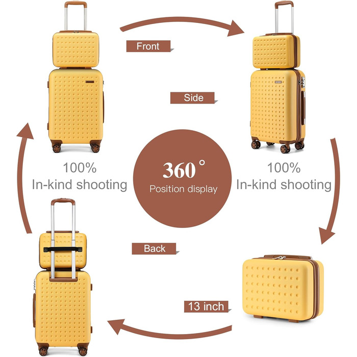 Валіза на колесах KONO з ABS-пластику, 75 x 48 x 29 см, з TSA-замком, білий колір, з косметичкою, ручна поклажа
