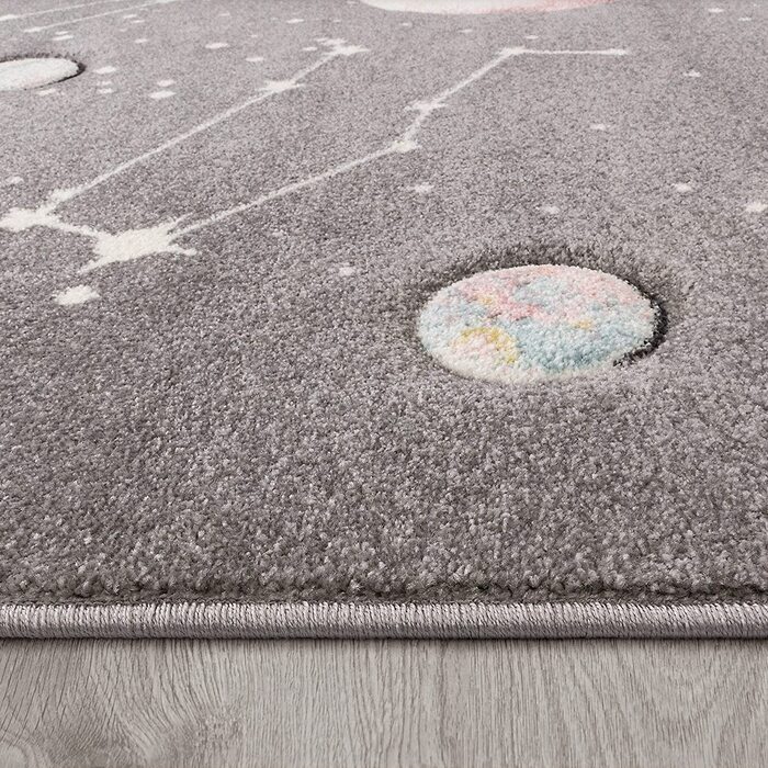 Дитячий килимок Paco Home, ігровий килимок для дитячої кімнати з планетами і зірками, Розмір120x170 см (140x200 см, сірий)