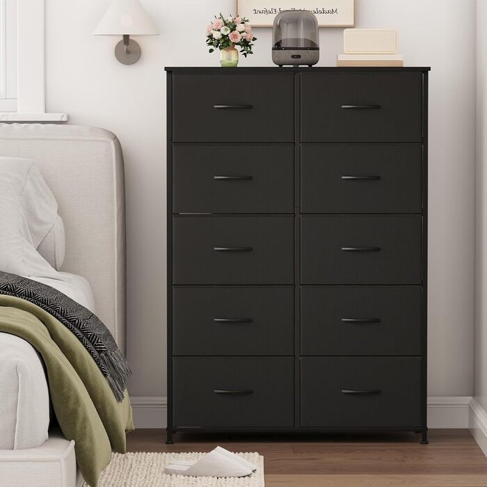 Комод з тканини Somdot з 8/10 висувними ящиками, білий/чорний (30x80x114.5 см)