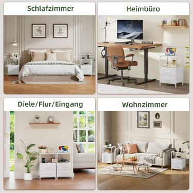 Нічний столик Somdot з LED, USB та Type-C, 2 висувні ящики, штучна шкіра, білий (30x40x60 см)